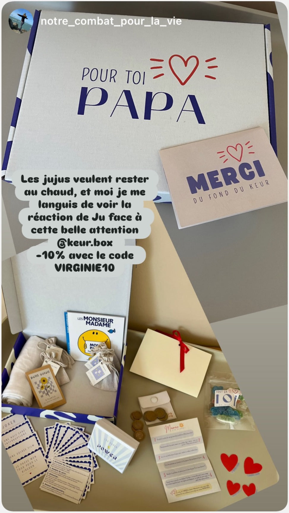 Story cliente montrant une box KEUR ouverte avec plusieurs attentions.
