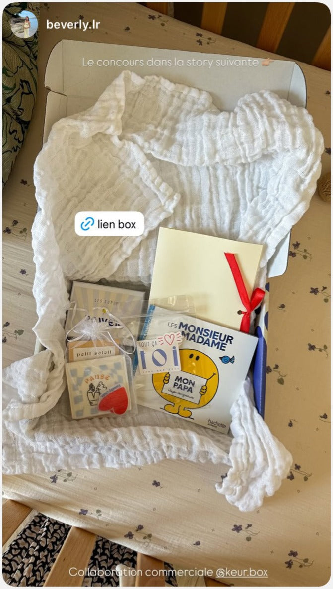 Story cliente montrant une box KEUR reçue avec son lange et ses attentions.